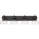 Hines 4 Light 35 inch Matte Black Bath Vanity Wall Light in Seeded Glass