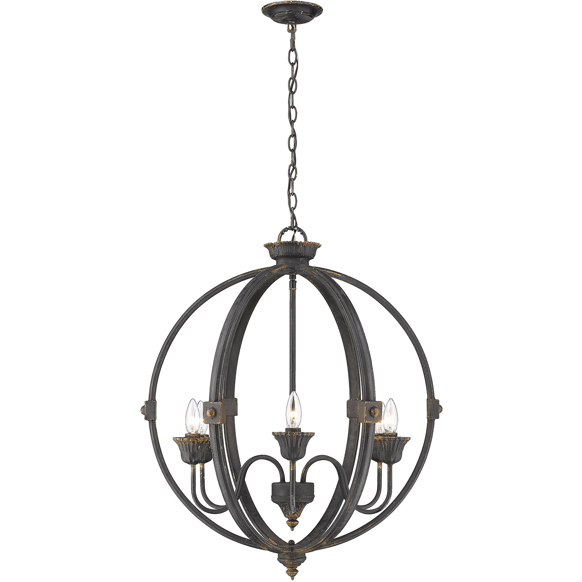 Jules 25.5 inch 60.00 watt Antique Black Iron Chandelier Ceiling Light