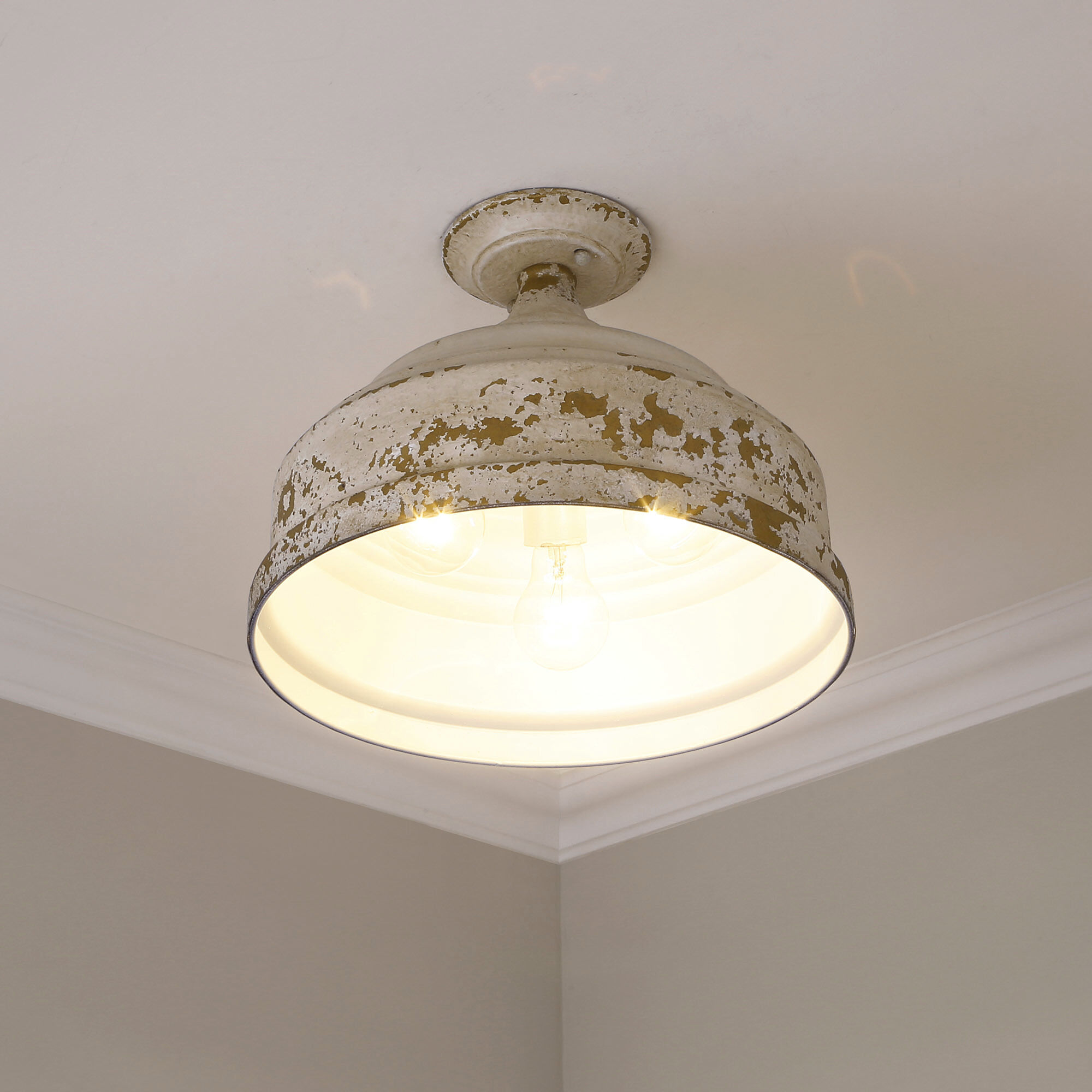 Keating 3 Light 13.75 inch Antique Ivory Semi-Flush Mount Ceiling Light