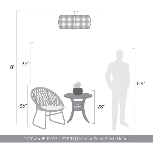 Piper 5 Light 27.5 inch Natural Black Outdoor Semi-Flush