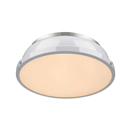 Duncan 2 Light 14 inch Pewter Flush Mount Ceiling Light in White, Damp