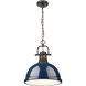 Duncan 1 Light 14 inch Rubbed Bronze Pendant Ceiling Light in Navy