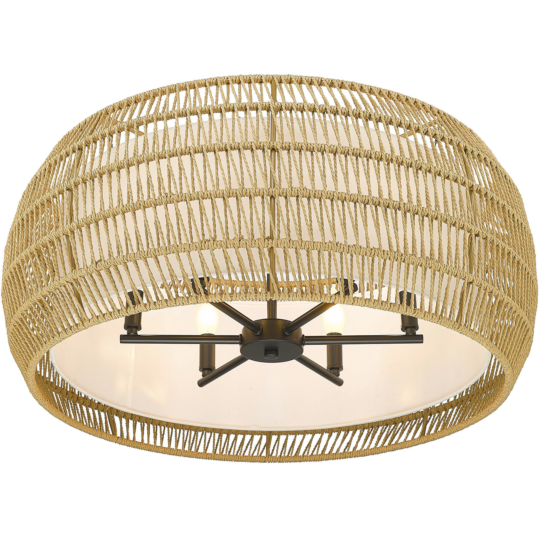 Everly 6 Light 27.13 inch Matte Black Semi-Flush Mount Ceiling Light in Natural Rattan