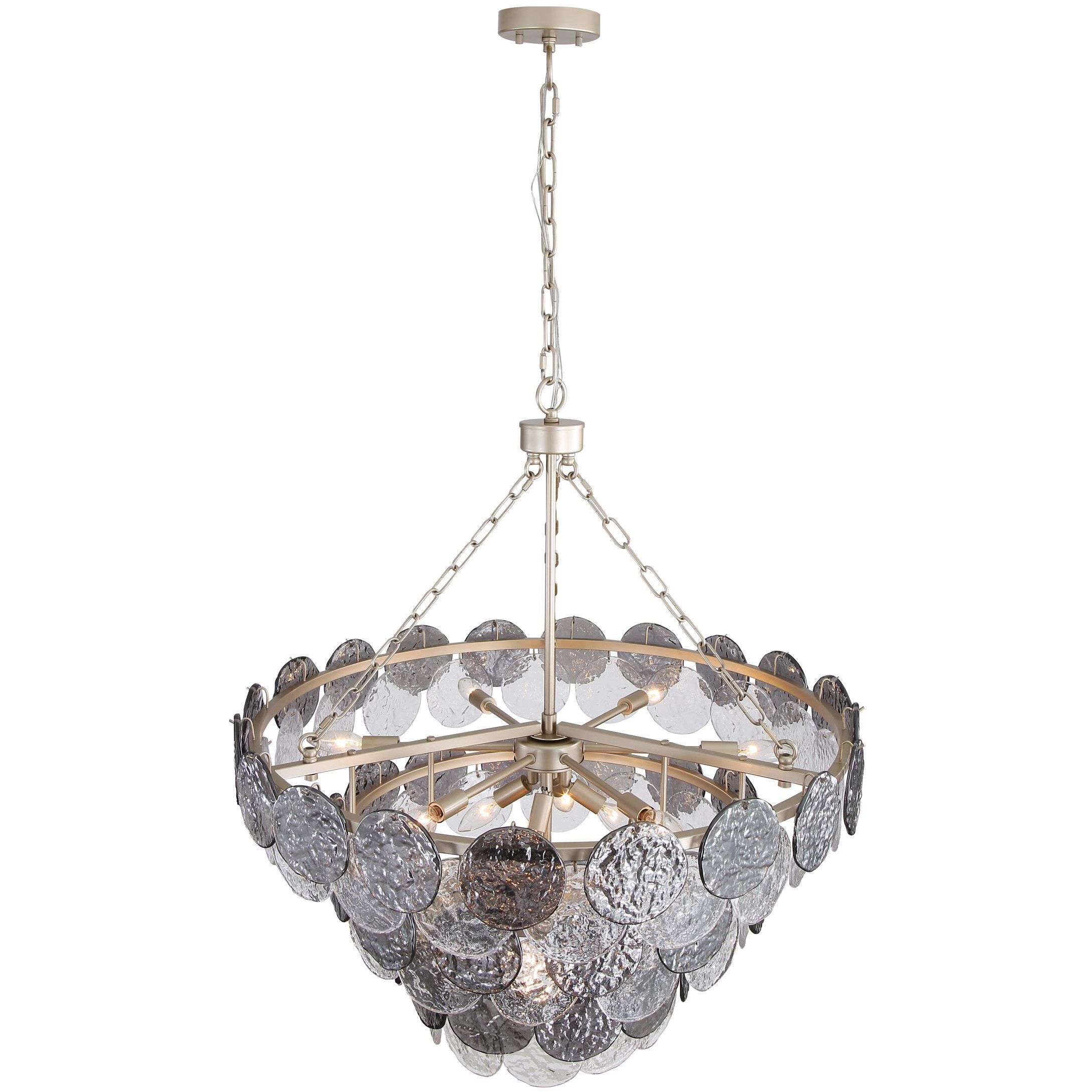 Yep Cascada 13 Light 31.75 inch Aegean Silver Pendant Ceiling Light in Smoke Plated Glass, 3 Tier