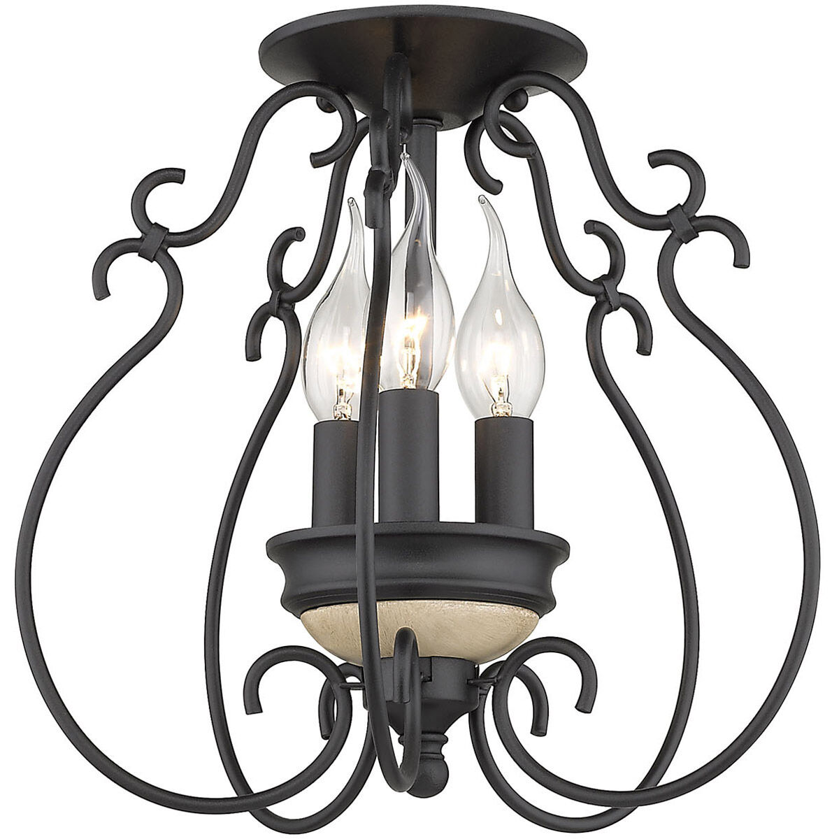 Suzette 3 Light 11.63 inch Natural Black Semi-flush Ceiling Light, Damp