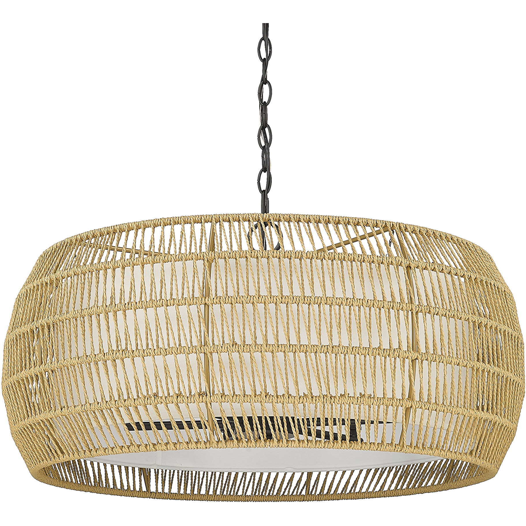 Everly 27.13 inch 60.00 watt Matte Black Chandelier Ceiling Light in Natural Rattan