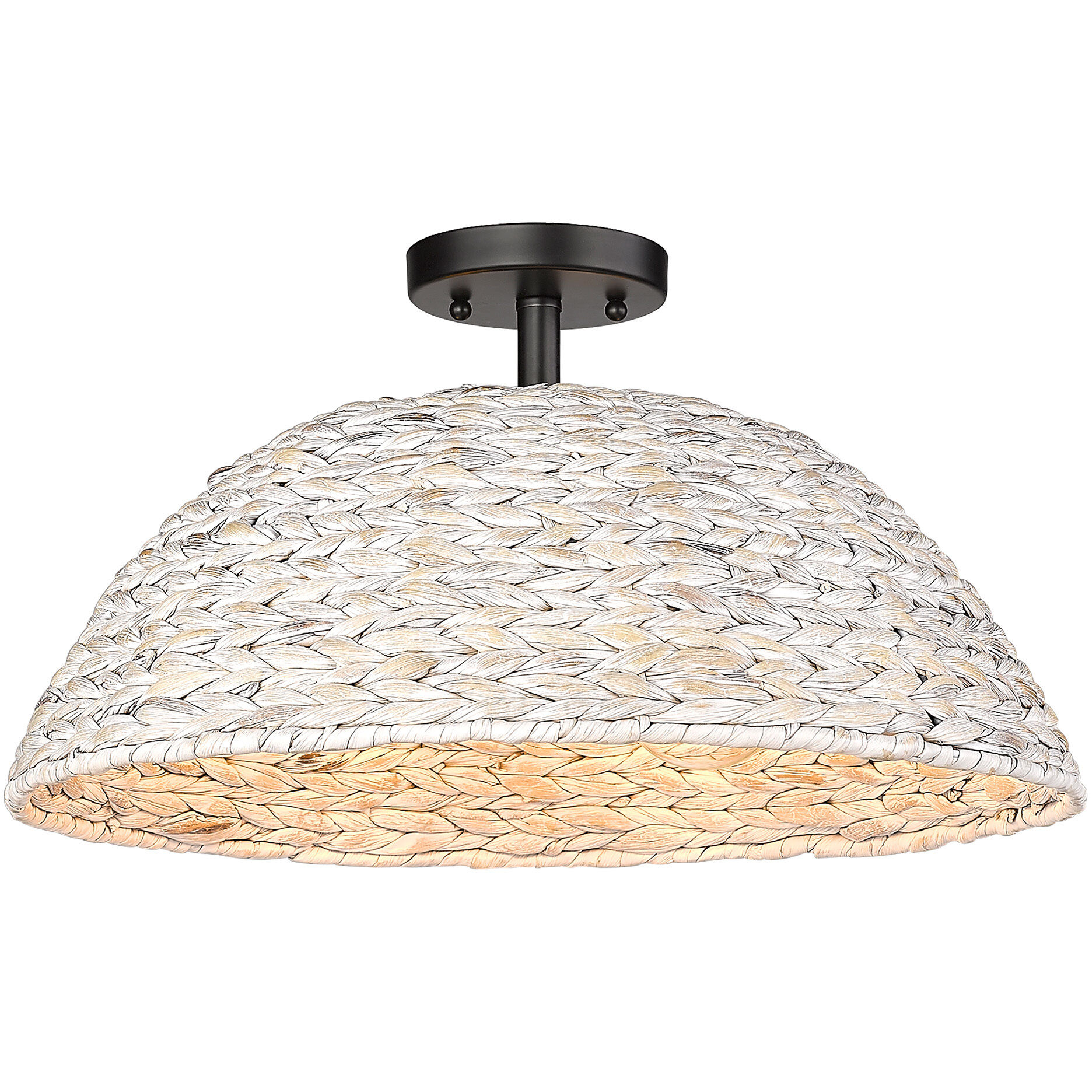 Rue 3 Light 18.75 inch Matte Black Semi-Flush Mount Ceiling Light in Woven Sweet Grass