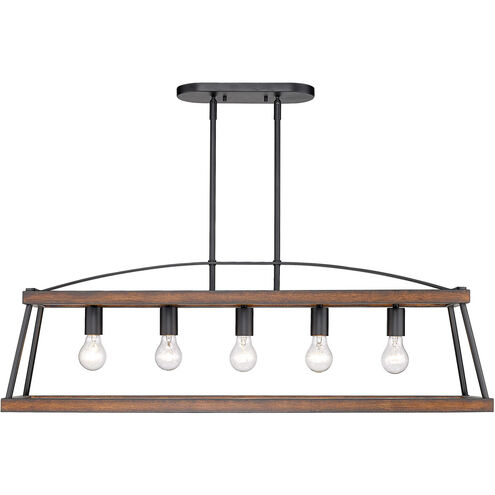 Teagan 5 Light 40 inch Natural Black Linear Pendant Ceiling Light in Rustic Oak Wood Accents