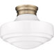 Ingalls 1 Light 16 inch Modern Brass Semi-Flush Mount Ceiling Light in Vintage Milk Glass, Large