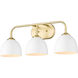 Zoey 3 Light 25 inch Olympic Gold Bath Vanity Wall Light in Matte White
