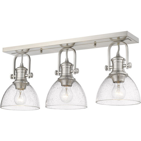 Hines 3 Light 25 inch Pewter Semi-flush Ceiling Light in Seeded Glass, Damp