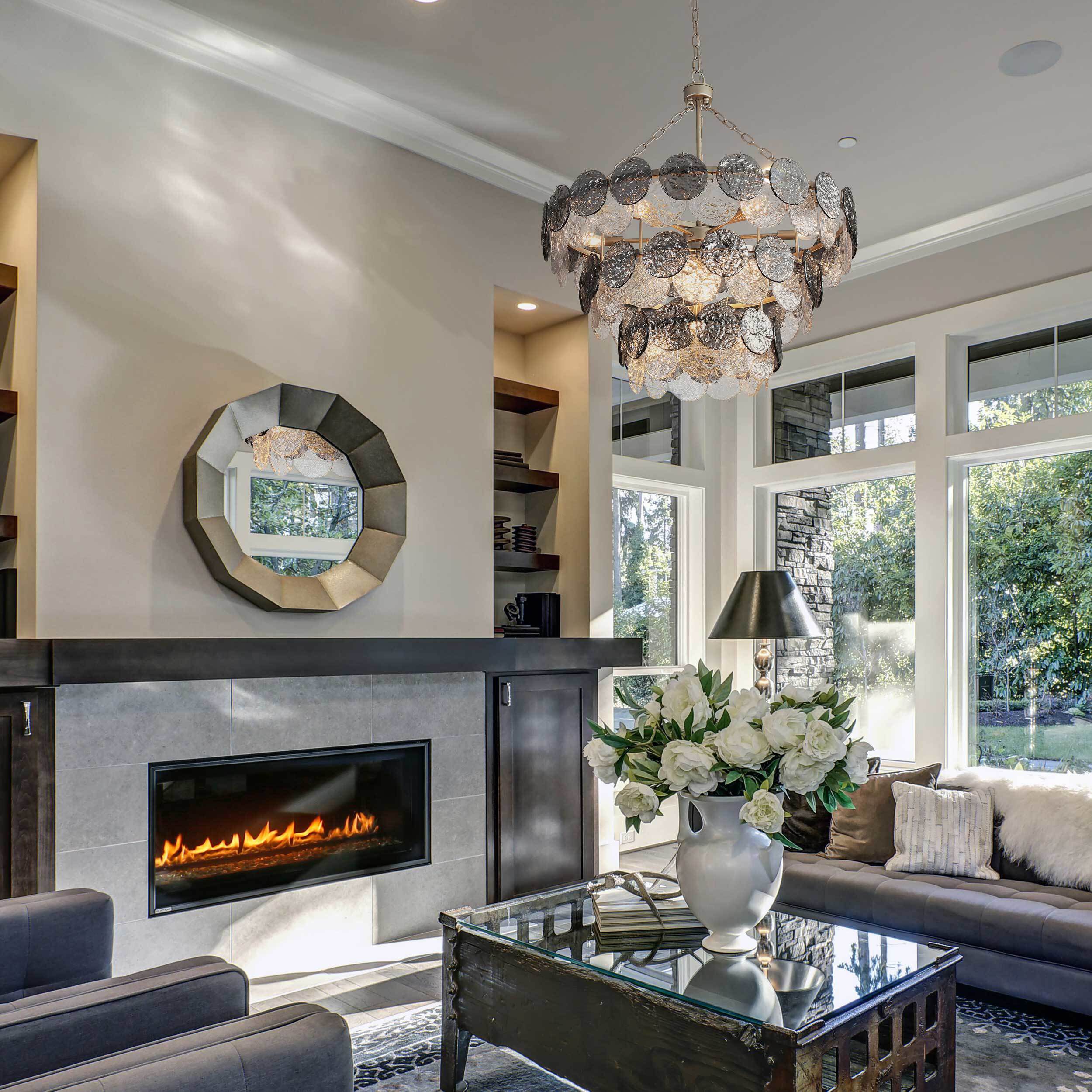 Yep Cascada 13 Light 31.75 inch Aegean Silver Pendant Ceiling Light in Smoke Plated Glass, 3 Tier