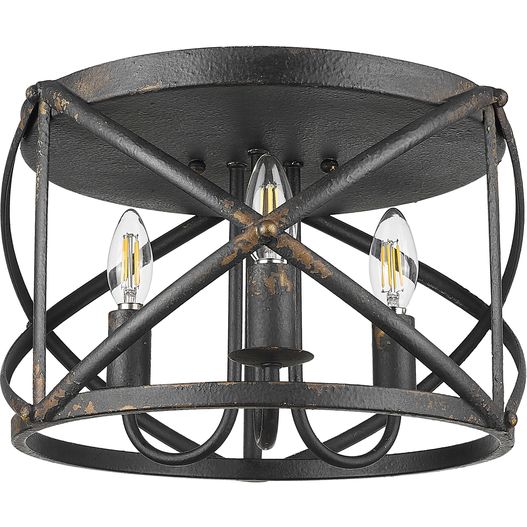 Alcott 3 Light 15 inch Antique Black Iron Flush Mount Ceiling Light