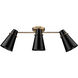 Reeva 3 Light 29.13 inch Modern Brass Semi-Flush Mount Ceiling Light in Matte Black