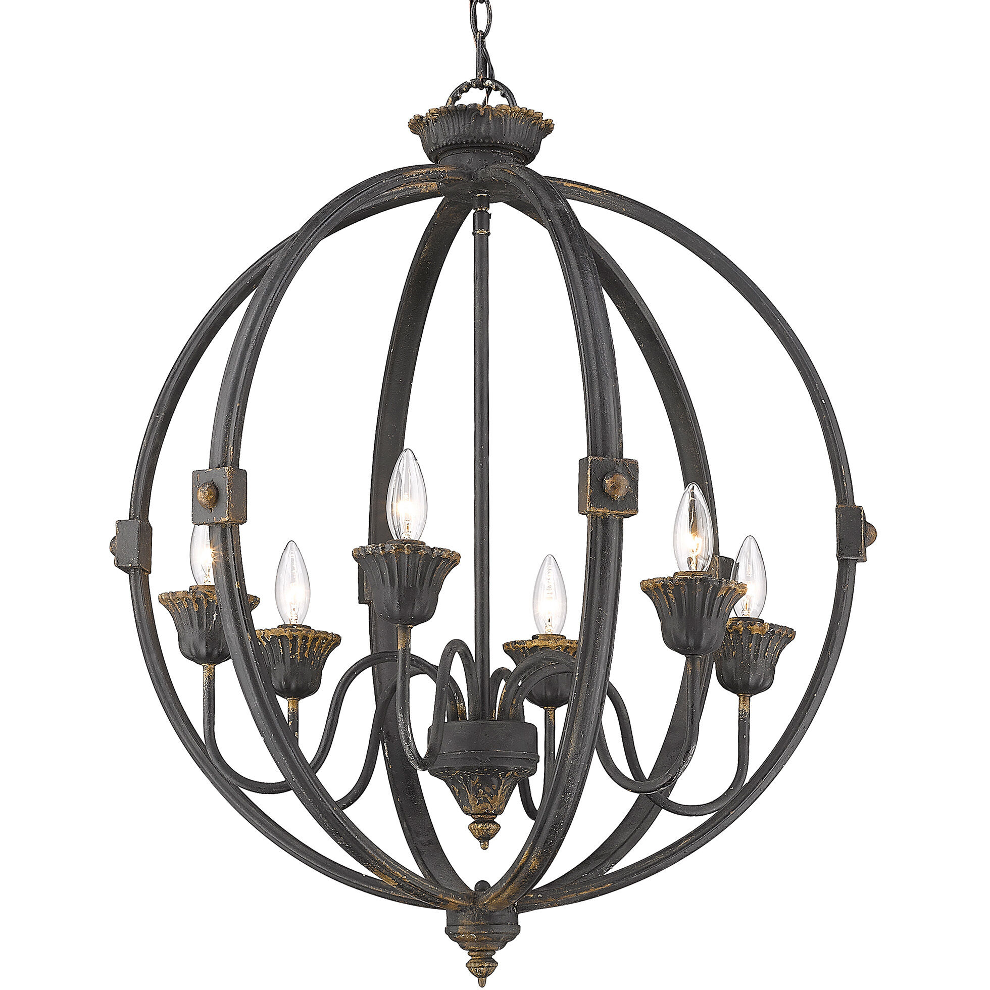 Jules 6 Light 25.5 inch Antique Black Iron Chandelier Ceiling Light