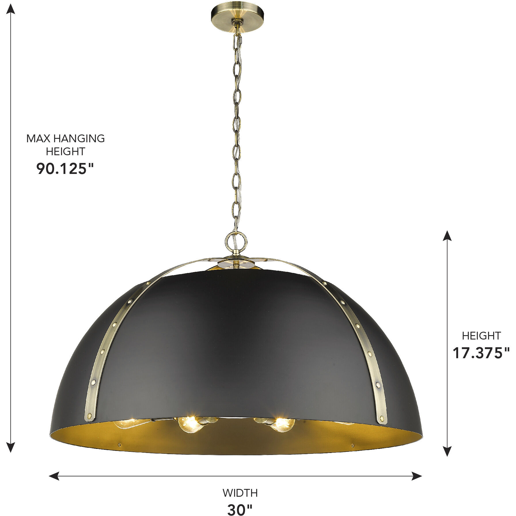 Aldrich Pendant Ceiling Light in Aged Brass, Matte Black