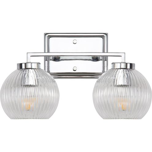 Elliott 2 Light 15.25 inch Chrome Vanity Light Wall Light in Ribbed Clear