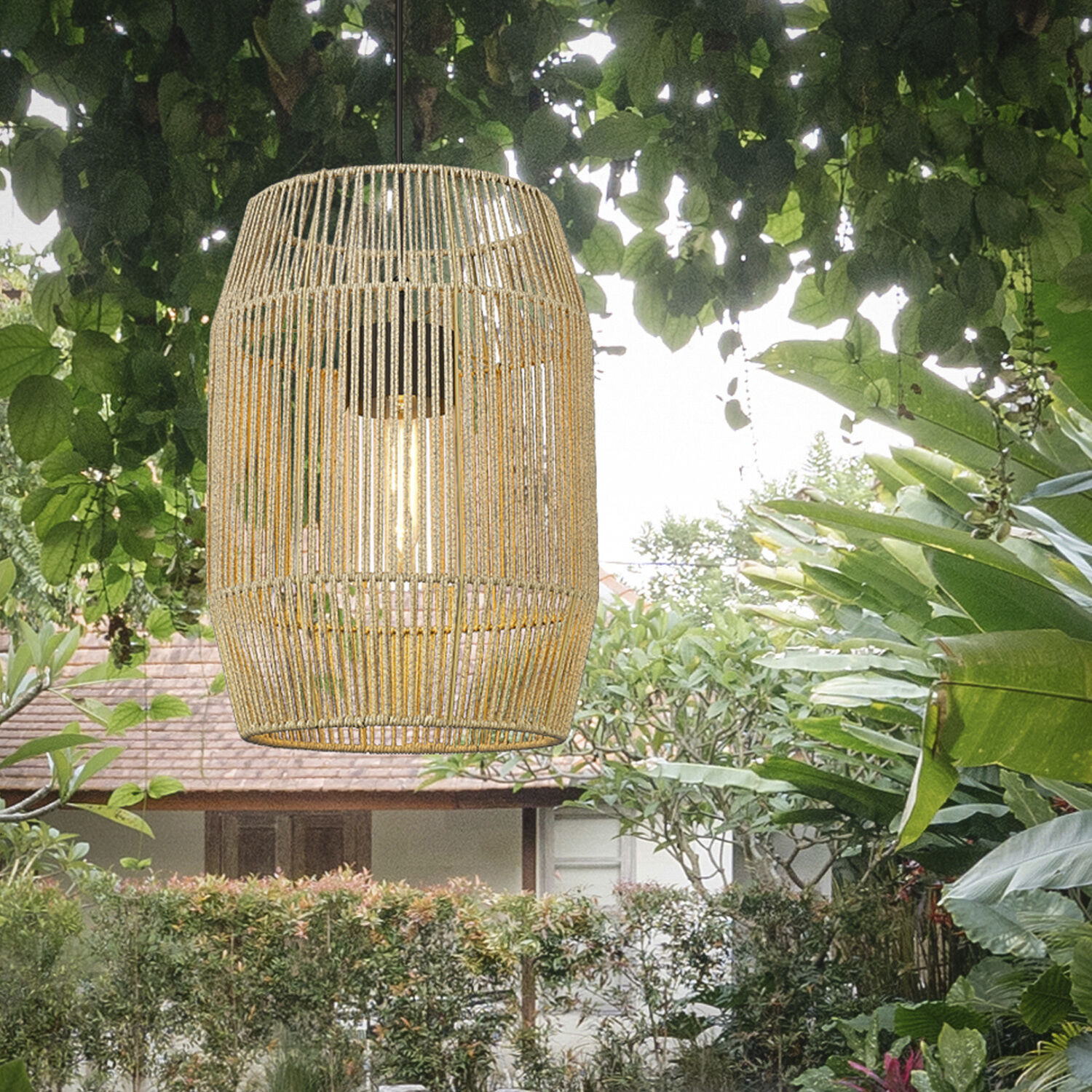 Seabrooke 1 Light 15 inch Natural Black Outdoor Pendant in Summer Sands