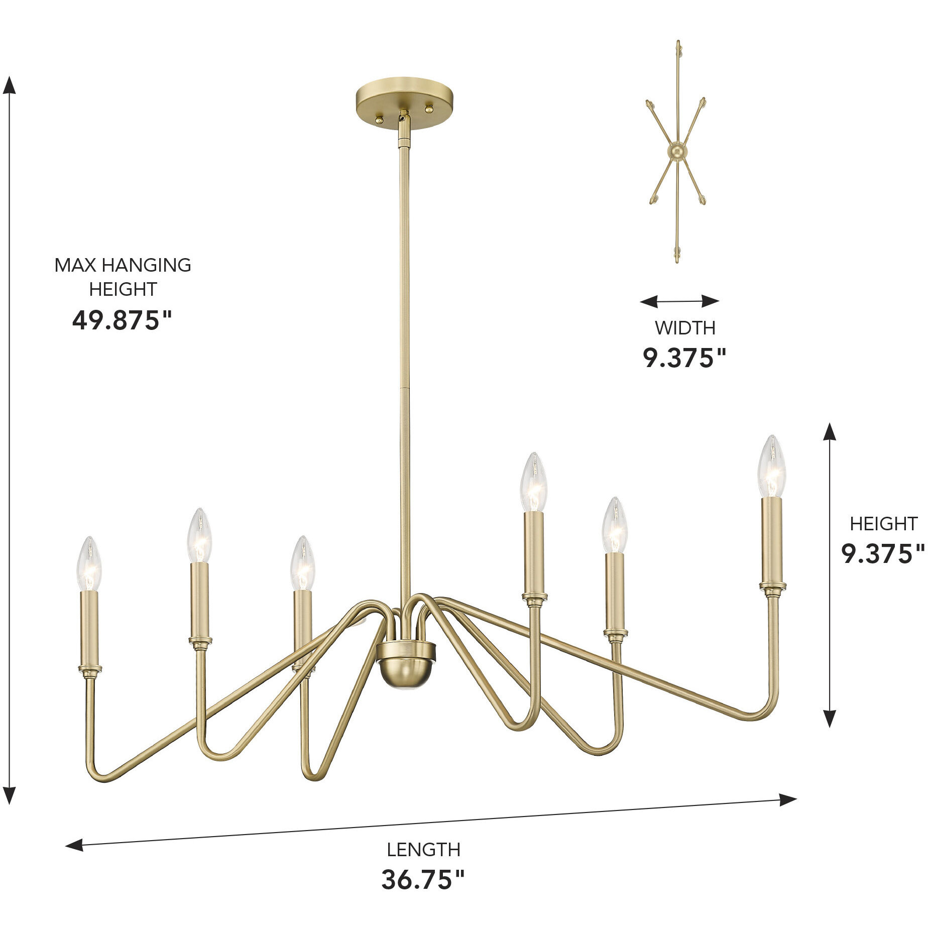 Yep Kennedy Island Light Ceiling Light in No Shade, Brushed Champagne Brass