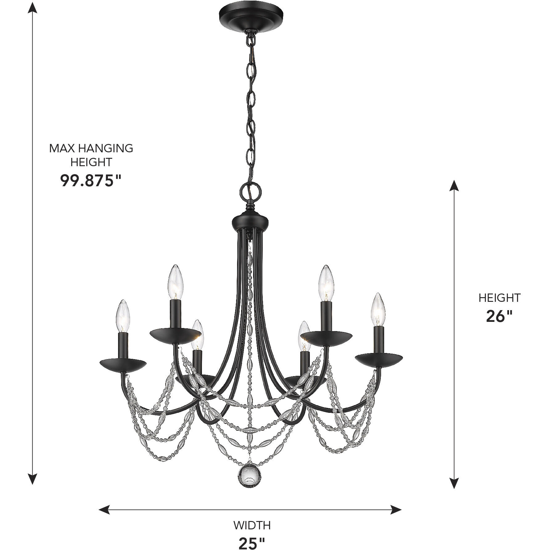 Mirabella 25 inch 60.00 watt Matte Black Chandelier Ceiling Light in No Shade