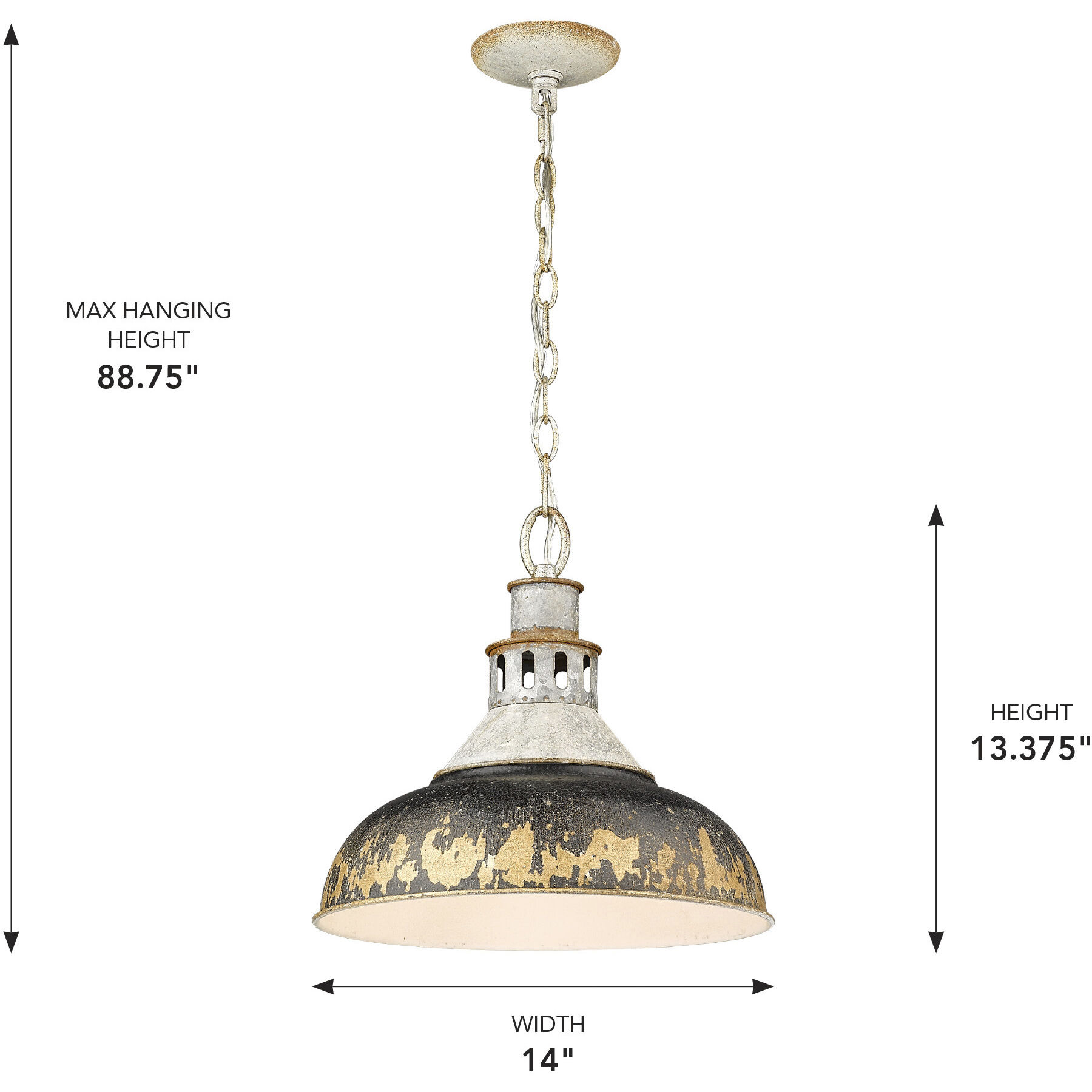 Kinsley 1 Light 14 inch Aged Galvanized Steel Pendant Ceiling Light in Antique Black Iron, Large