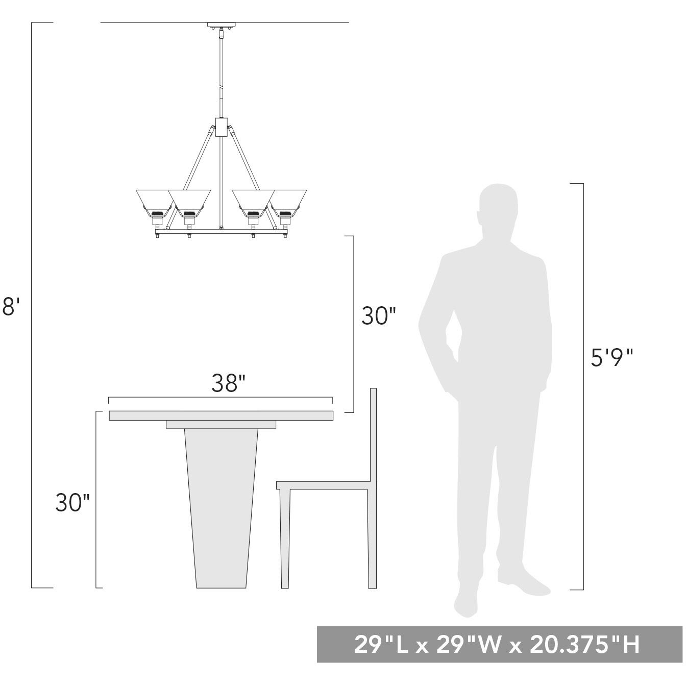 Yep Orwell 29 inch 60.00 watt Matte Black Chandelier Ceiling Light in Clear Glass