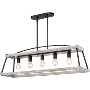 Teagan 5 Light 40 inch Natural Black Linear Pendant Ceiling Light in Gray Harbor Wood Accents