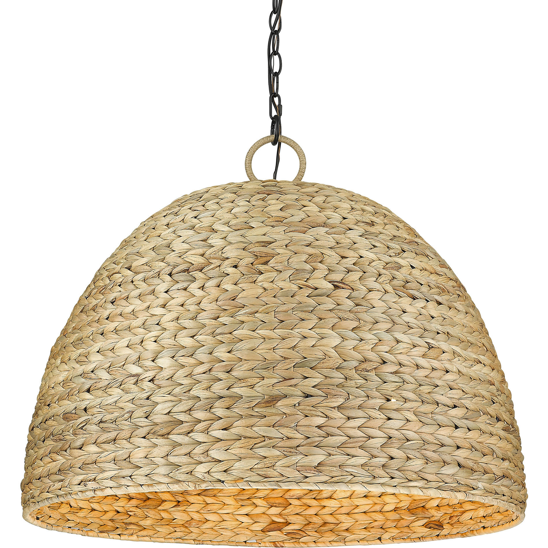 Rue 8 Light 27 inch Matte Black Pendant Ceiling Light in Woven Sweet Grass
