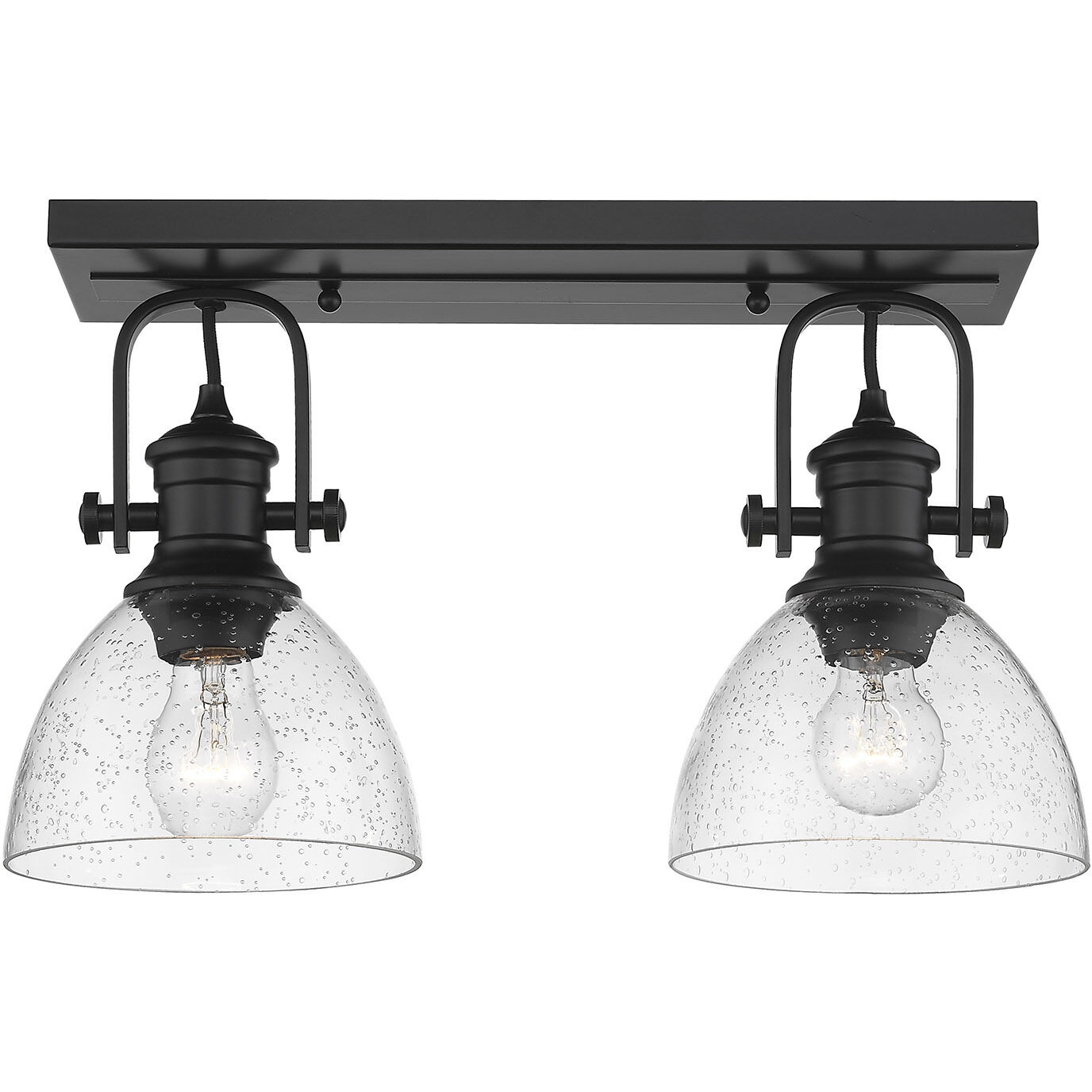 Yep Hines 2 Light 17.88 inch Matte Black Semi-Flush Mount Ceiling Light in Seeded Glass, Damp