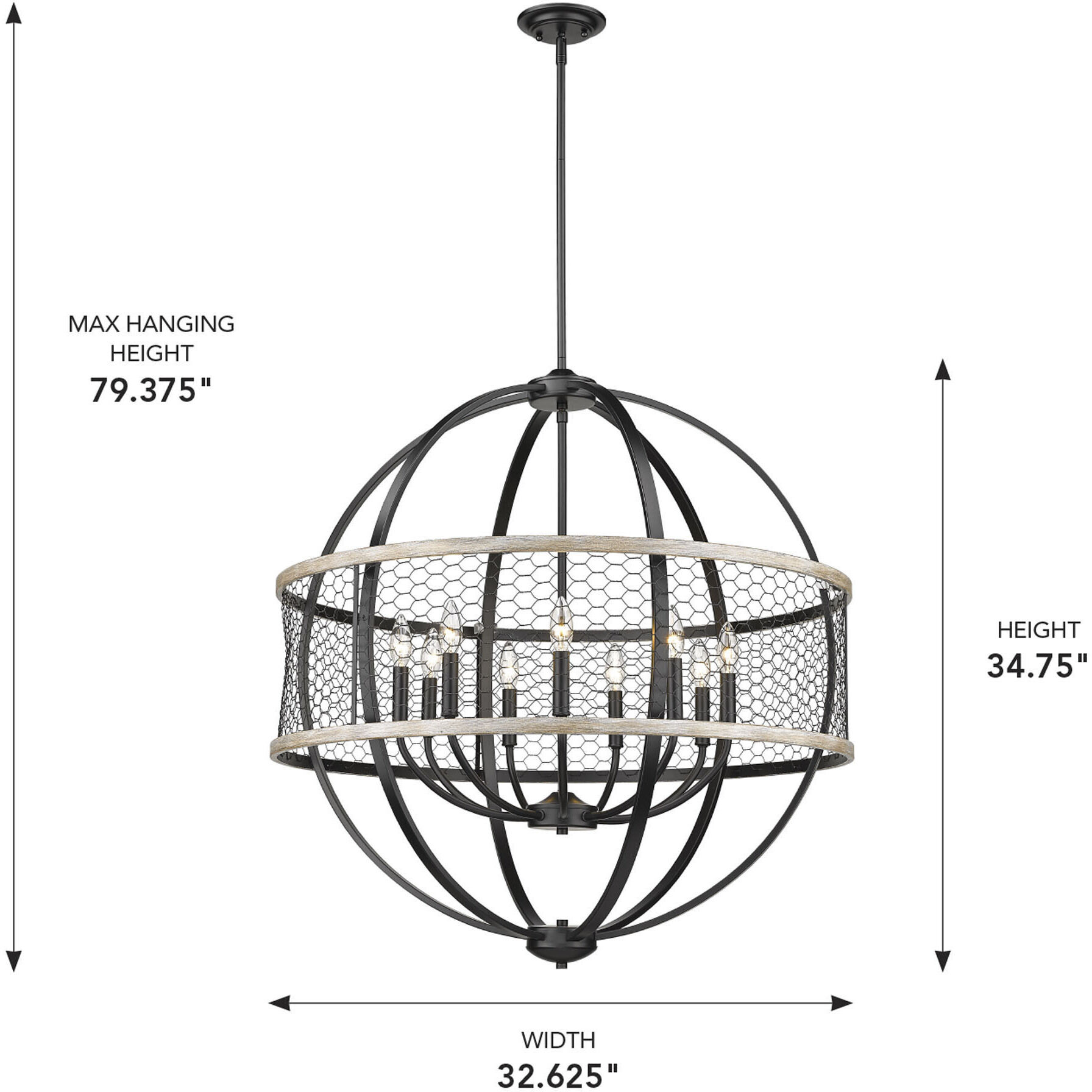 Roost 32.63 inch 60.00 watt Matte Black Chandelier Ceiling Light, Large