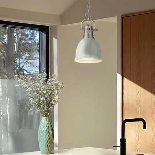 Duncan 1 Light 9 inch Pewter Mini Pendant Ceiling Light in Seafoam, Small