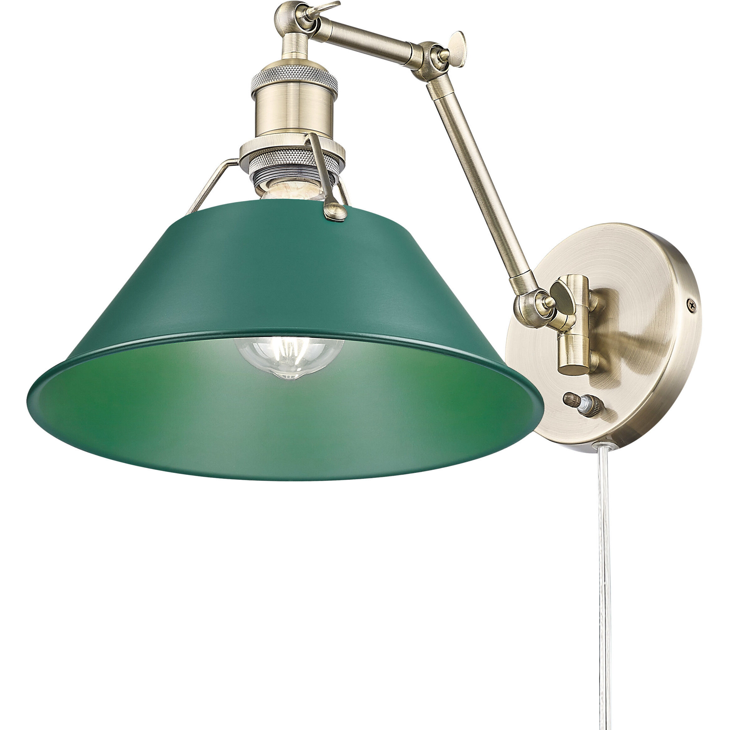 Yep Orwell 1 Light 10 inch Aged Brass Swing Arm Wall Lamp Wall Light in Pine Green