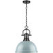 Duncan 1 Light 14 inch Matte Black Pendant Ceiling Light in Seafoam, Large