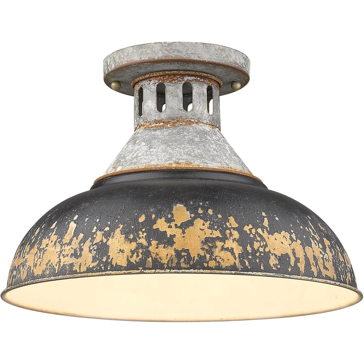 Golden Lighting 0865 SF AGV ABI Kinsley 1 Light 14 inch Aged Galvanized Steel Semi flush Ceiling Light in Antique Black Iron