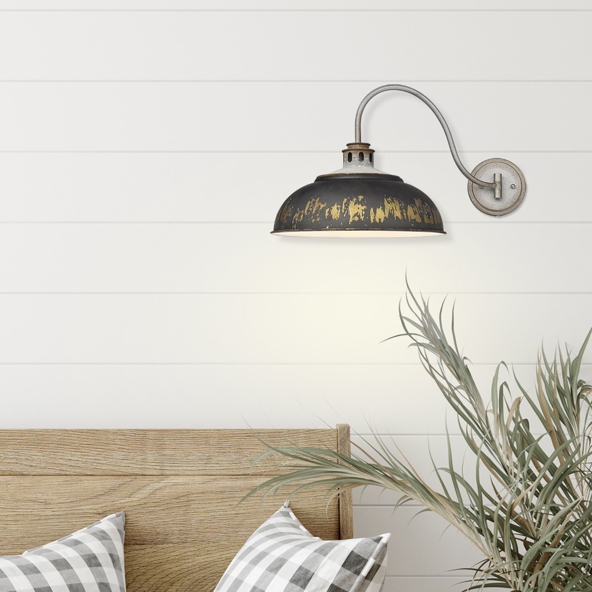 Kinsley 1 Light 14 inch Aged Galvanized Steel Swing Arm Wall Lamp Wall Light in Antique Black Iron