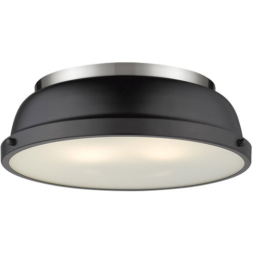 Duncan 2 Light 14 inch Pewter Flush Mount Ceiling Light in Matte Black, Damp