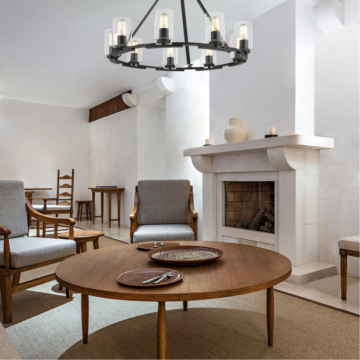 Monroe 9 Light 33 inch Matte Black with Gold Highlights Chandelier Ceiling Light in Clear Glass, Large