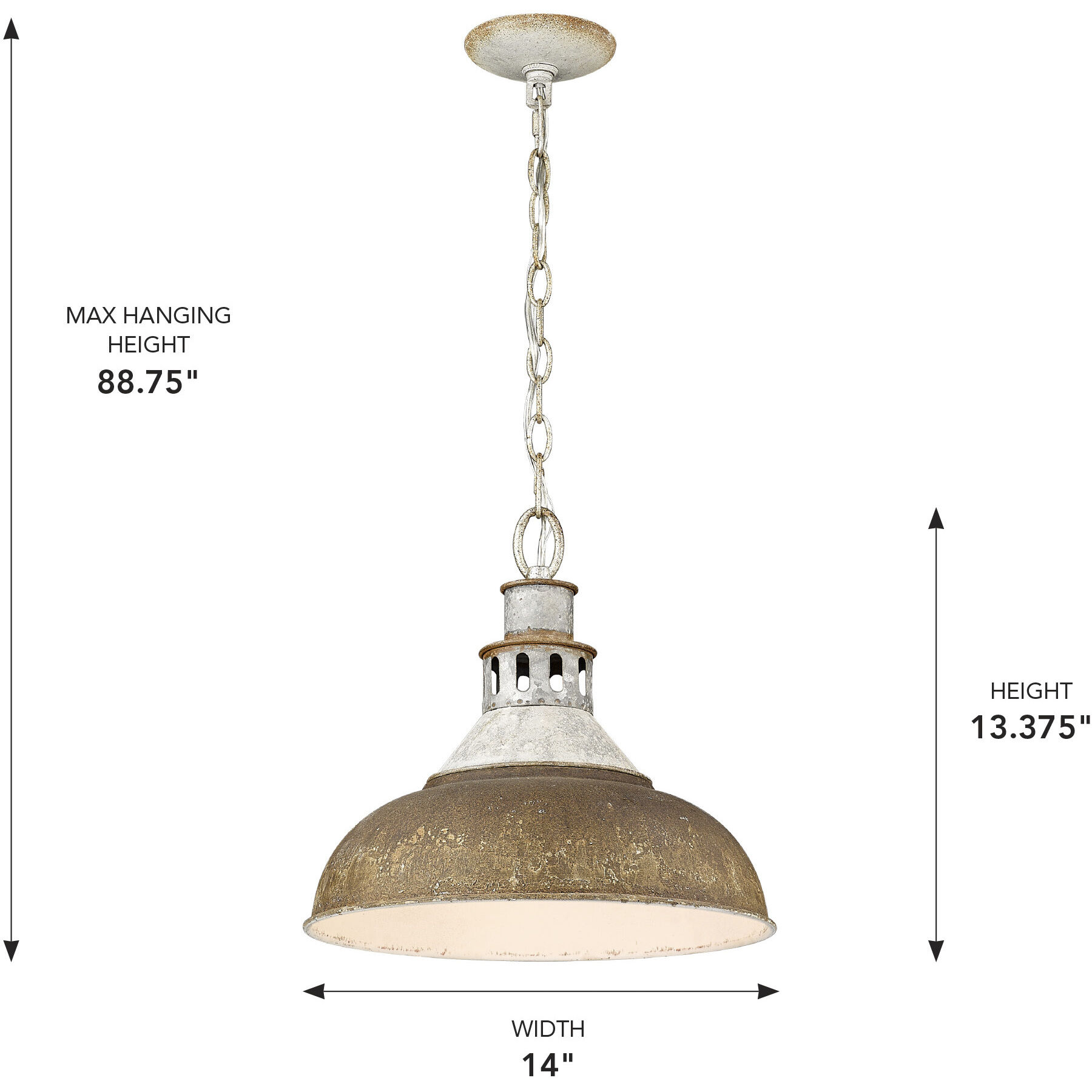 Kinsley 1 Light 14 inch Aged Galvanized Steel Pendant Ceiling Light in Antique Rust, Large