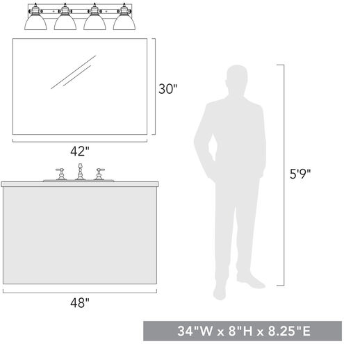Hines 4 Light 35 inch Matte Black Bath Vanity Wall Light in Seeded Glass