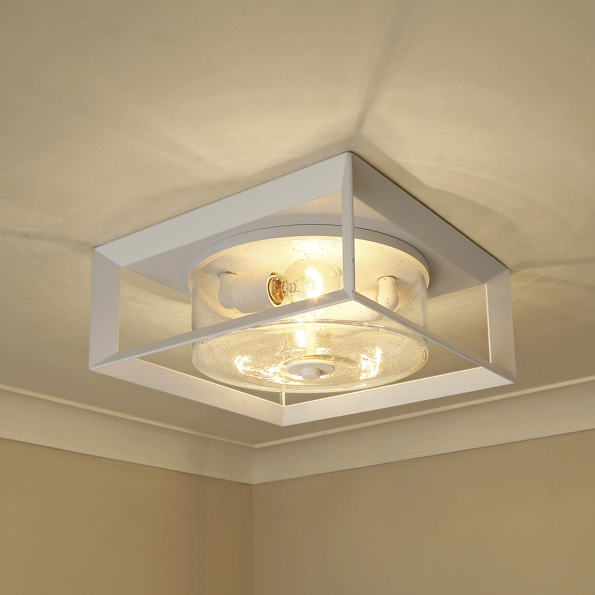 Smyth 2 Light 5.88 inch Natural White Outdoor Ceiling in Seeded Glass