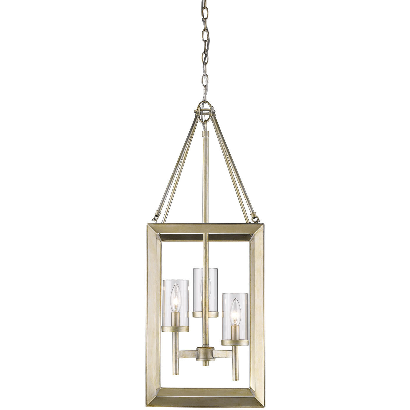 Smyth 3 Light 12 inch White Gold Pendant Ceiling Light in Clear Glass, Caged