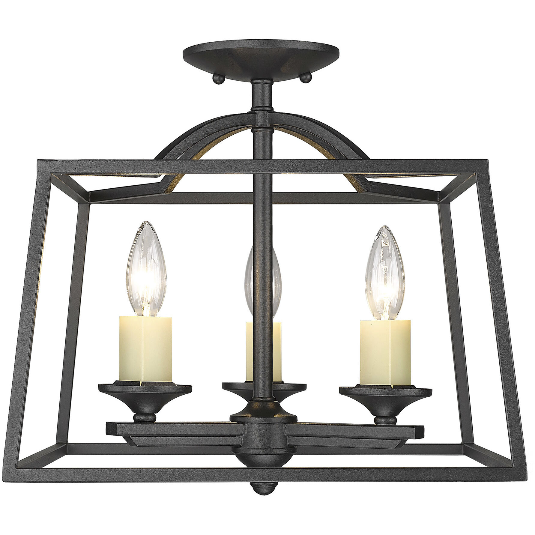 Athena 3 Light 14.5 inch Natural Black Semi-Flush Mount Ceiling Light