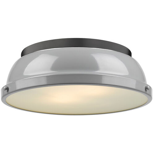 Duncan 2 Light 14 inch Matte Black Flush Mount Ceiling Light in Grey, Damp