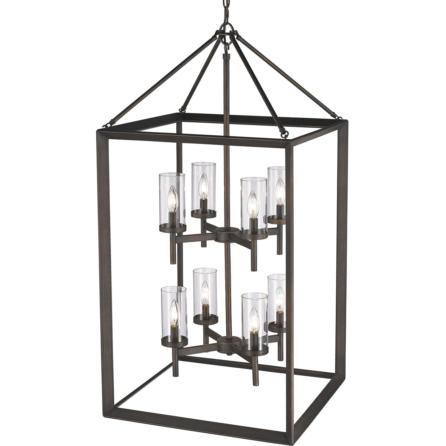Smyth Pendant Ceiling Light in Gunmetal Bronze, Clear Glass, Caged