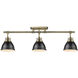 Yep Duncan 3 Light 35.38 inch Aged Brass Semi-Flush Mount Ceiling Light in Matte Black, Damp
