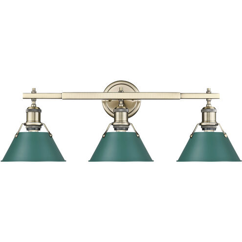 Orwell 3 Light 27.25 inch Aged Brass Bath Vanity Light Wall Light in Pine Green