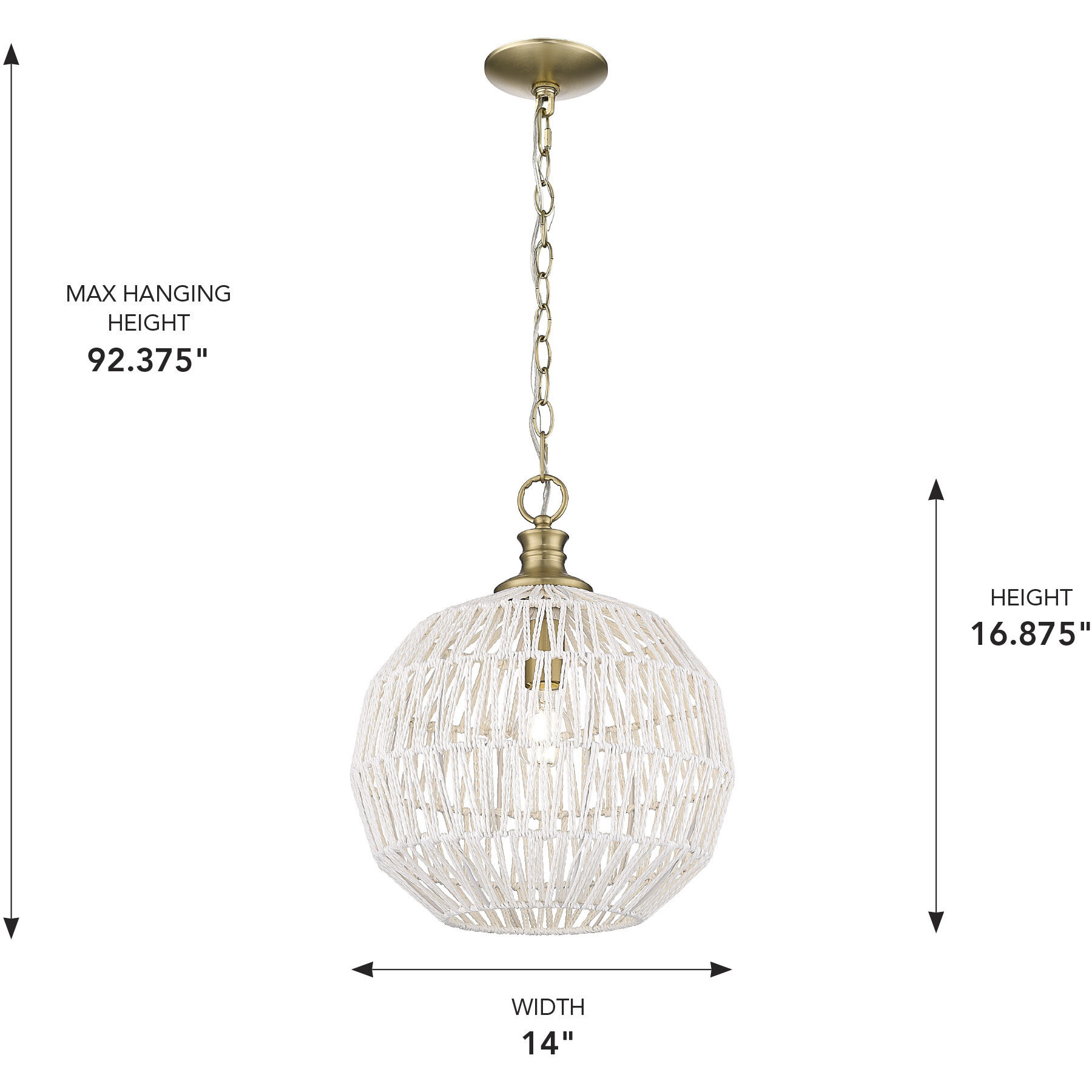 Florence 1 Light 14 inch Brushed Champagne Brass Pendant Ceiling Light