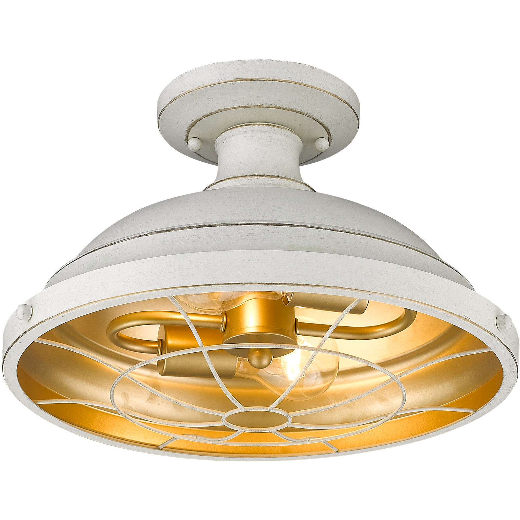 Bartlett 2 Light 14 inch French White Semi-Flush Mount Ceiling Light, Damp