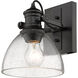 Yep Hines Vanity Wall Light in Matte Black, Seeded Glass