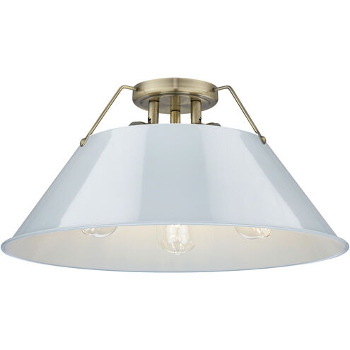 Orwell 3 Light 18.75 inch Aged Brass Flush Mount Ceiling Light in Dusky Blue